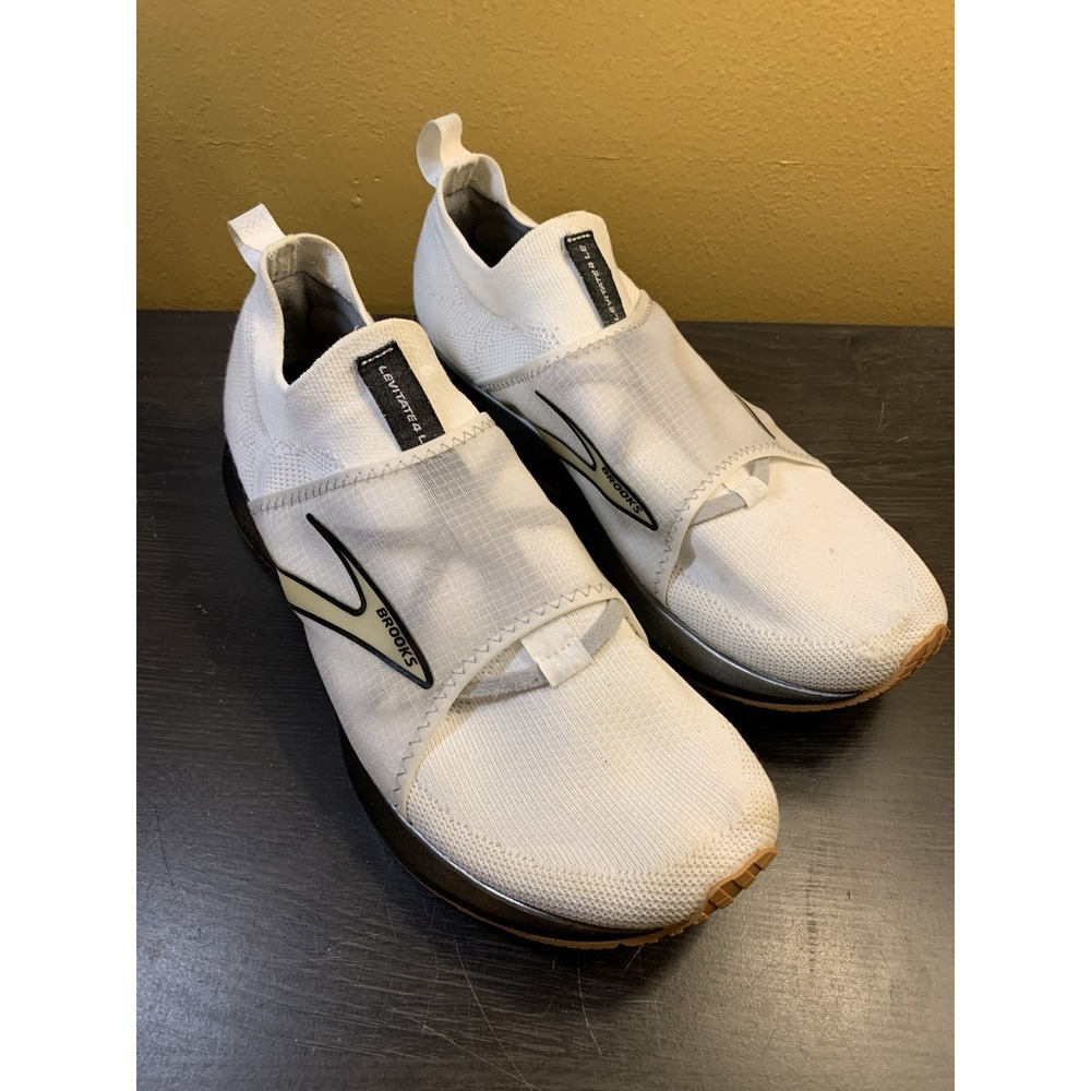 Brooks Levitate 4 LE Shoe Men Sz 8 White Black Lace Up Low Top Running - Picture 1 of 11